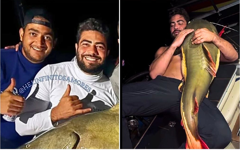 Henrique, da dupla com Juliano, surpreende ao fisgar peixe gigante