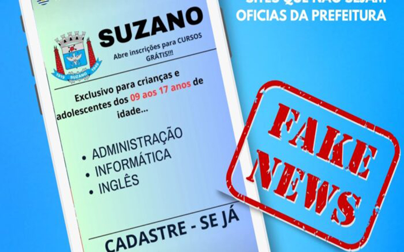 Prefeitura de Suzano alerta sobre fake news envolvendo cursos gratuitos